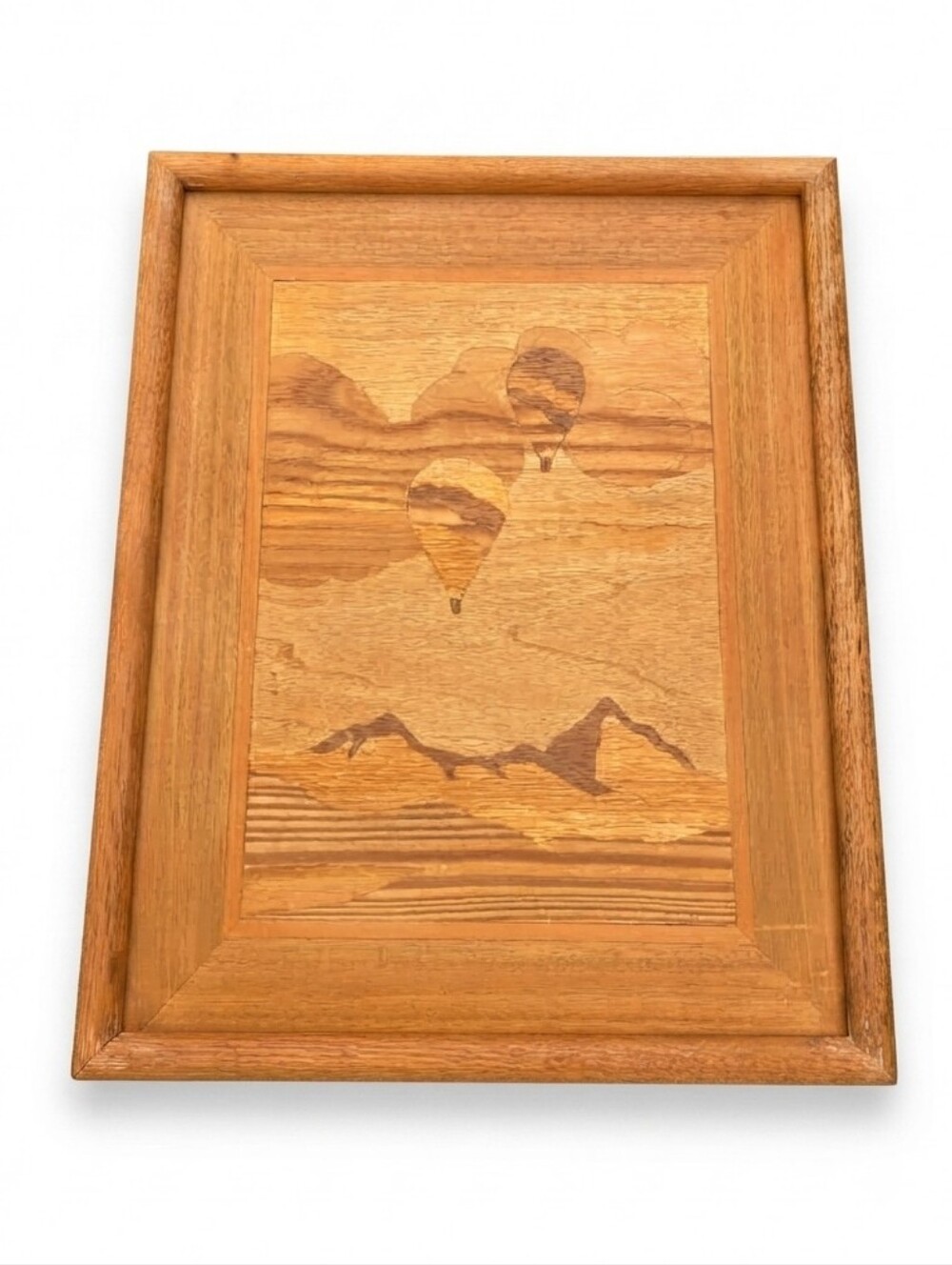 Vintage Wood Intarsia Marquetry Art Hot Air Balloons Mountains Anchorage Alaska